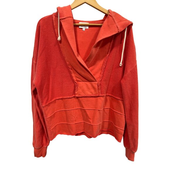 BKE Core Reverse Pieced French Terry Active Hoodie Women XS Coral Oversized Cozy - Picture 3 of 8